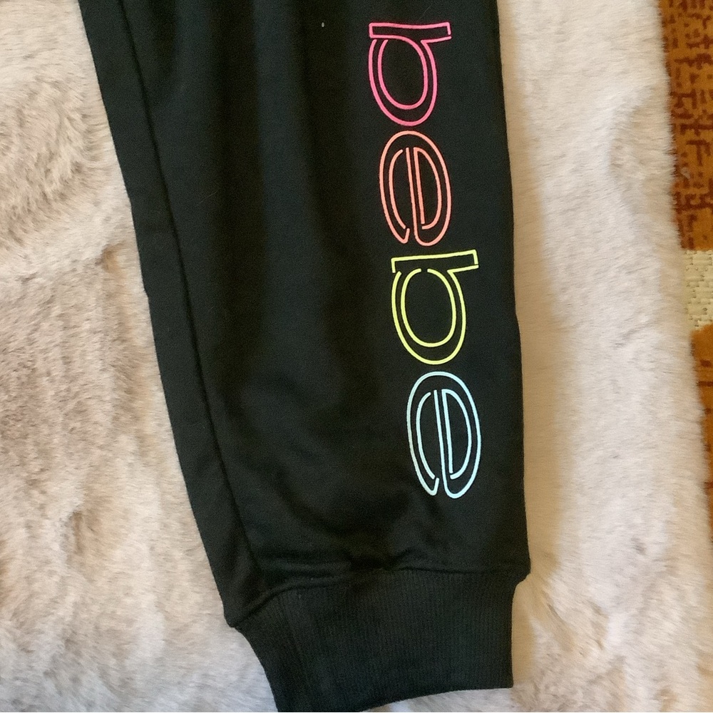 LOWEST🌺 NWT BEBE SPORT BLACK FLEECE MULTICOLOR LOGO JOGGER PANTS - Picture 10 of 13